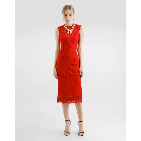 Dolce & Gabbana Calf-length sheath dress in floral cordonetto lace, view 2