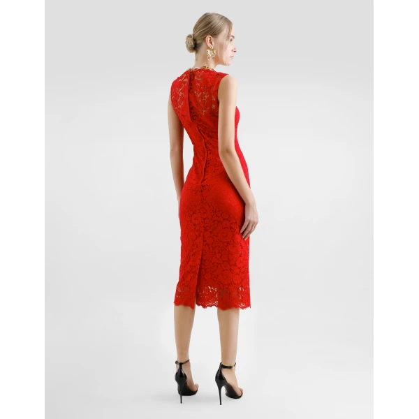 Dolce & Gabbana Calf-length sheath dress in floral cordonetto lace, view 3
