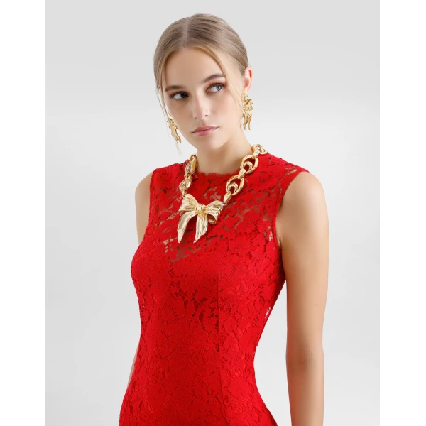 Dolce & Gabbana Calf-length sheath dress in floral cordonetto lace, view 4