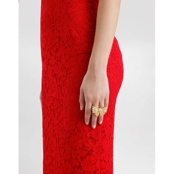 Dolce & Gabbana Calf-length sheath dress in floral cordonetto lace, view 5
