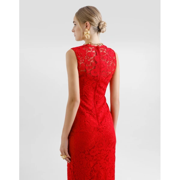 Dolce & Gabbana Calf-length sheath dress in floral cordonetto lace, view 6