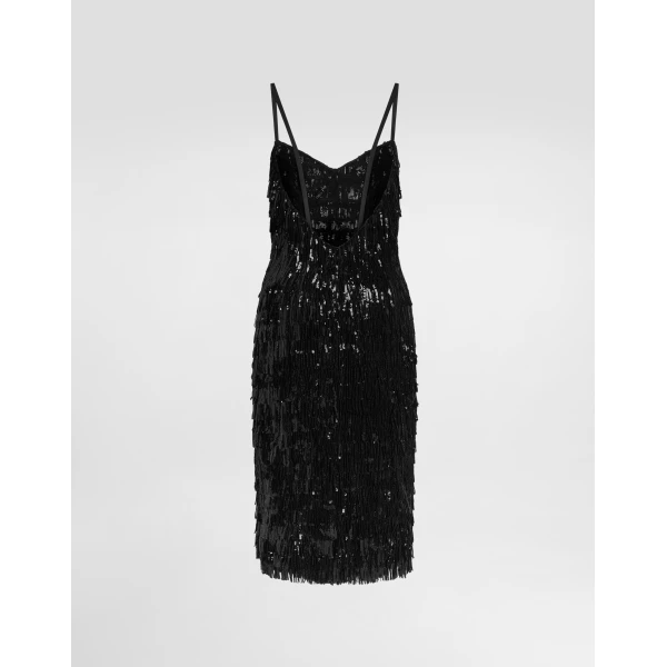Dolce & Gabbana Calf-length slip dress with sequined fringing, view 6