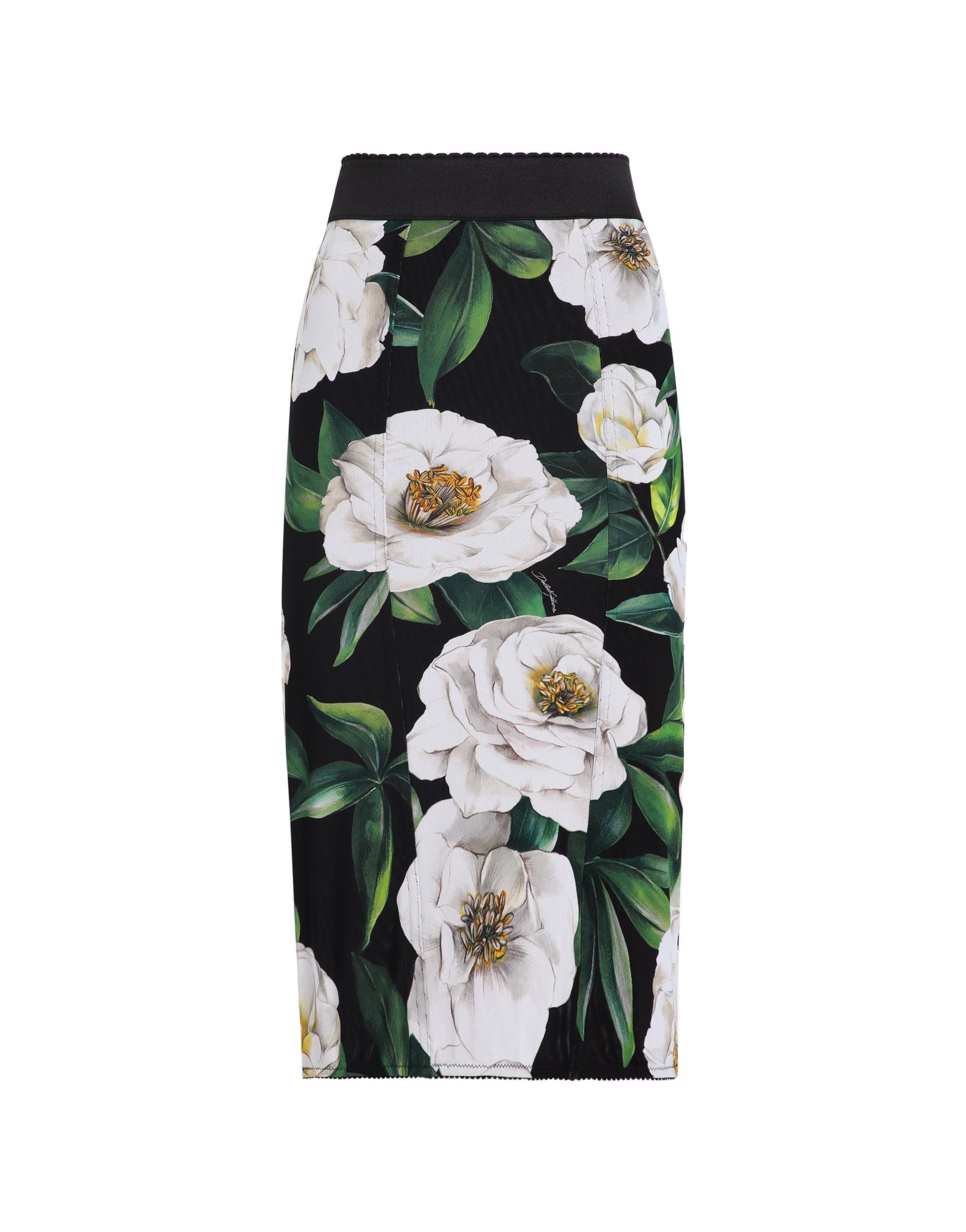 Dolce & Gabbana Calf-length stretch pencil skirt with gardenia print
