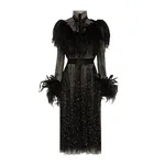 Dolce & Gabbana Calf-length stretch tulle dress with fusible rhinestones and rooster and ostrich feather embellishment