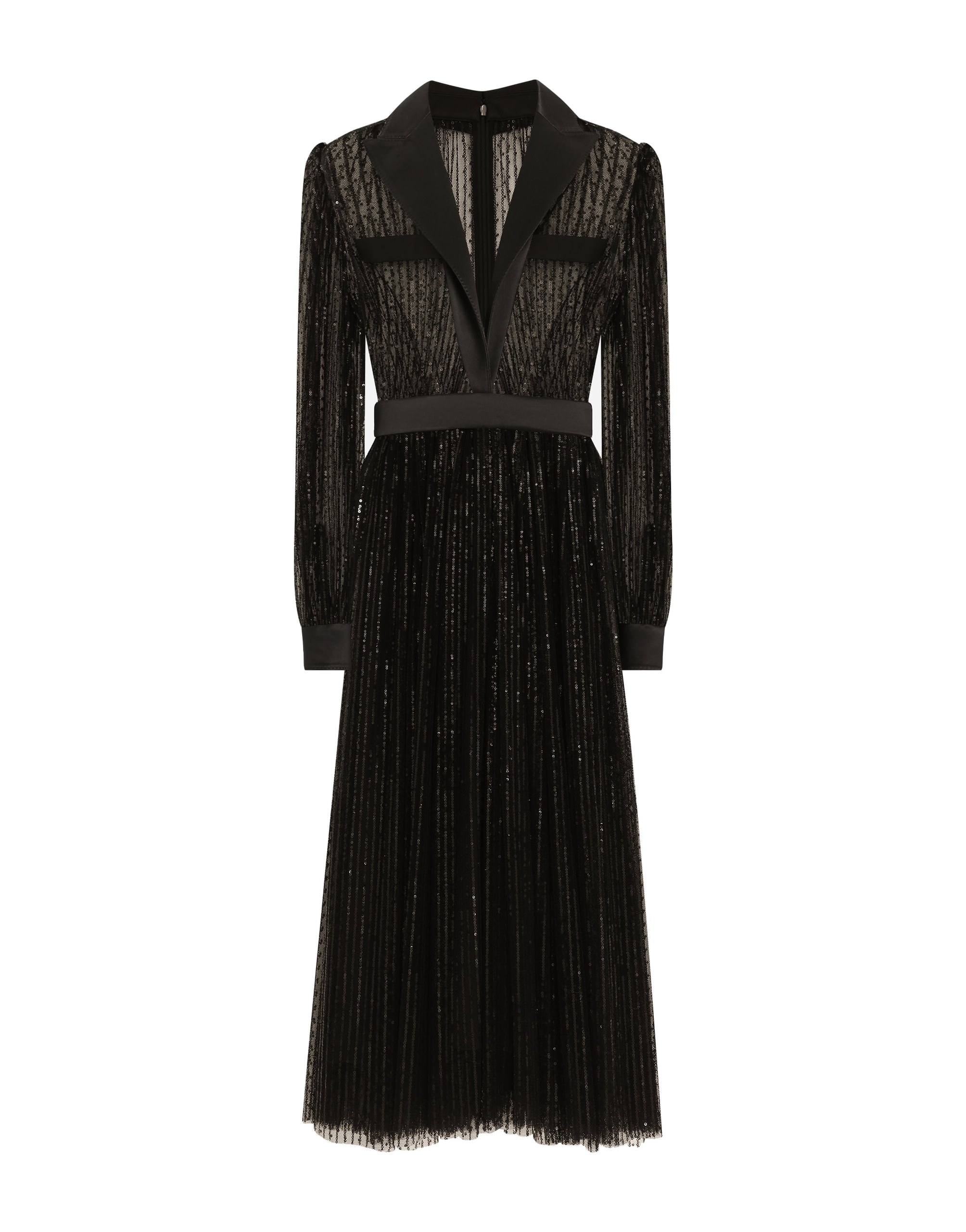Dolce & Gabbana Calf-length tulle tuxedo shirt dress with sequin embellishment