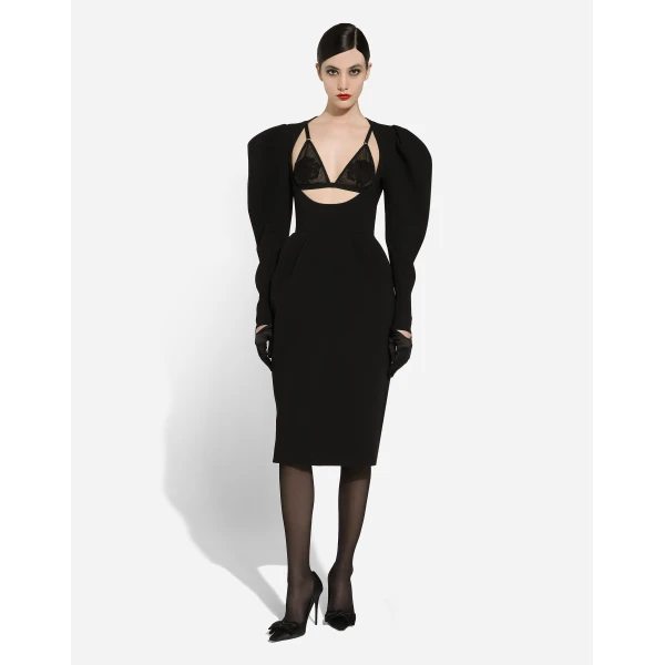 Dolce & Gabbana Calf-length wool dress with open neckline, view 2