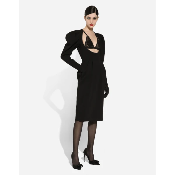 Dolce & Gabbana Calf-length wool dress with open neckline, view 6