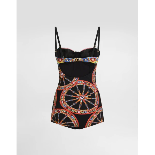 Dolce & Gabbana Carretto-print balconette one-piece swimsuit, view 2