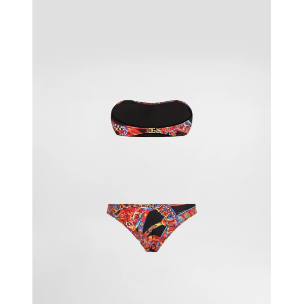 Dolce & Gabbana Carretto-print bandeau bikini, view 2