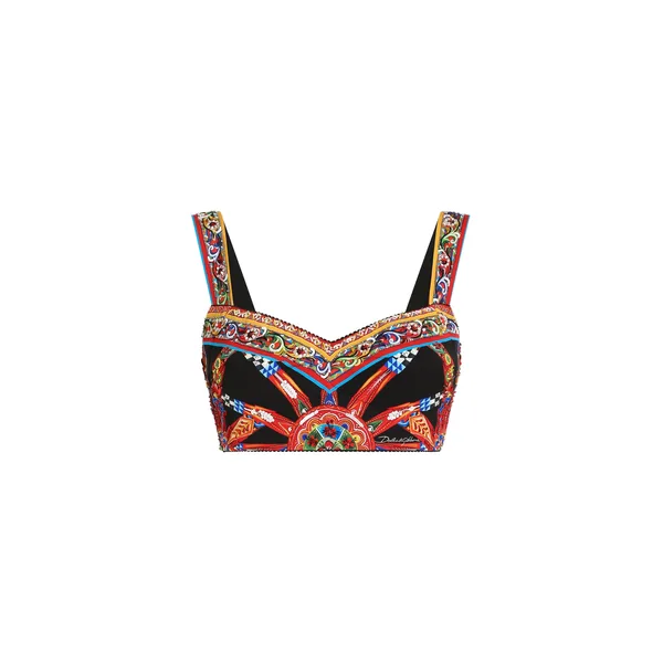 Carretto-print charmeuse bustier top