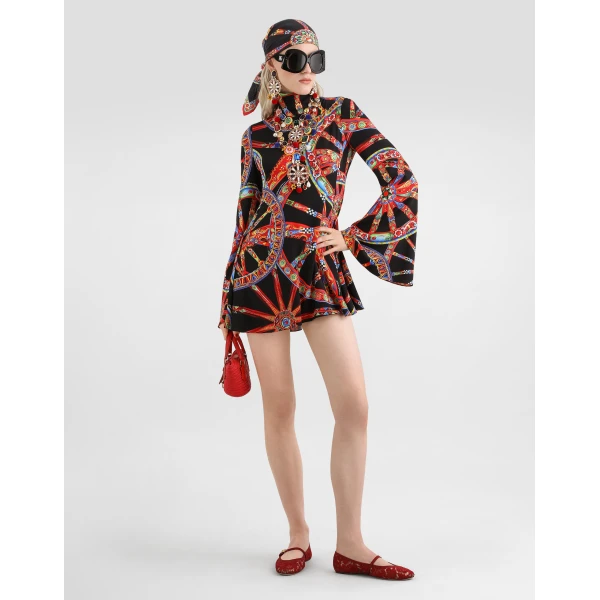 Dolce & Gabbana Carretto-print charmeuse dress, view 2