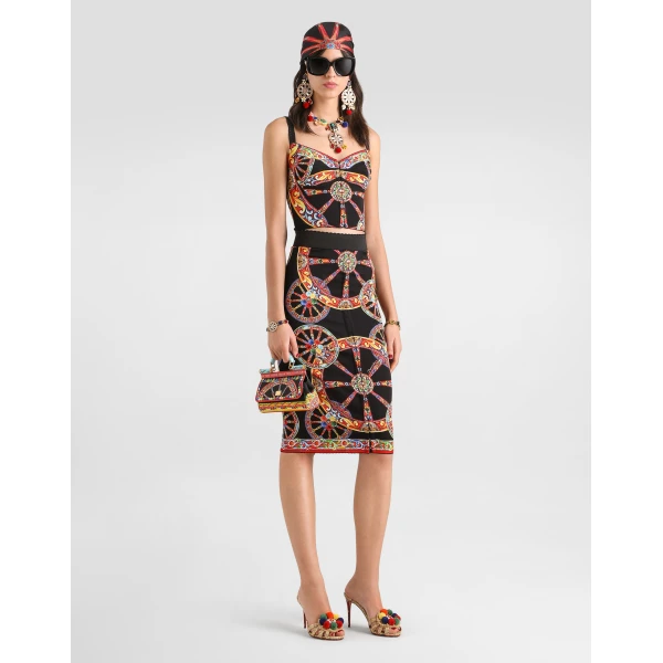 Dolce & Gabbana Carretto-print charmeuse long skirt, view 2