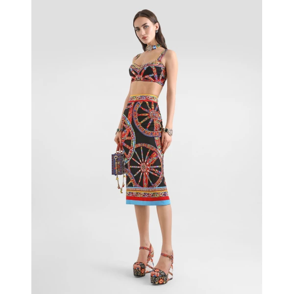 Dolce & Gabbana Carretto-print charmeuse long skirt, view 2