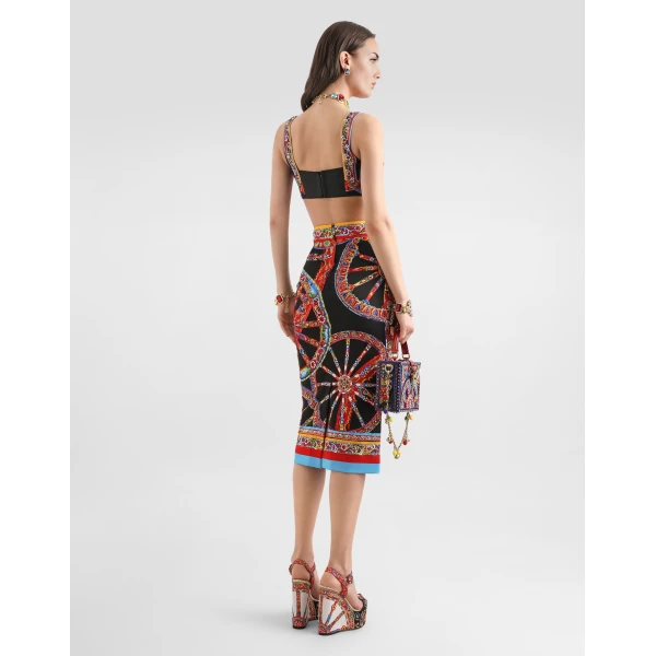 Dolce & Gabbana Carretto-print charmeuse long skirt, view 3