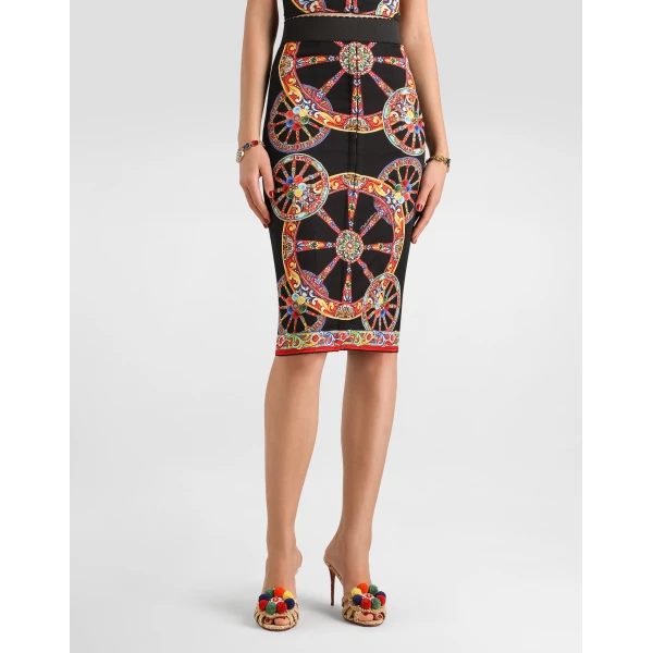 Dolce & Gabbana Carretto-print charmeuse long skirt, view 4