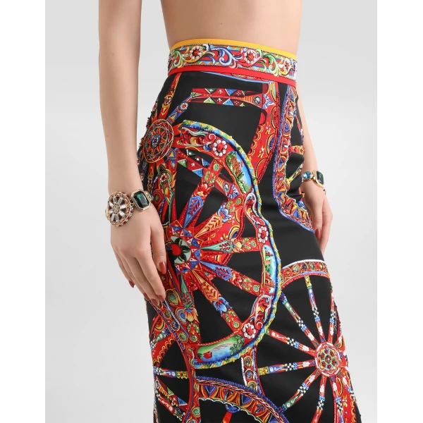 Dolce & Gabbana Carretto-print charmeuse long skirt, view 4