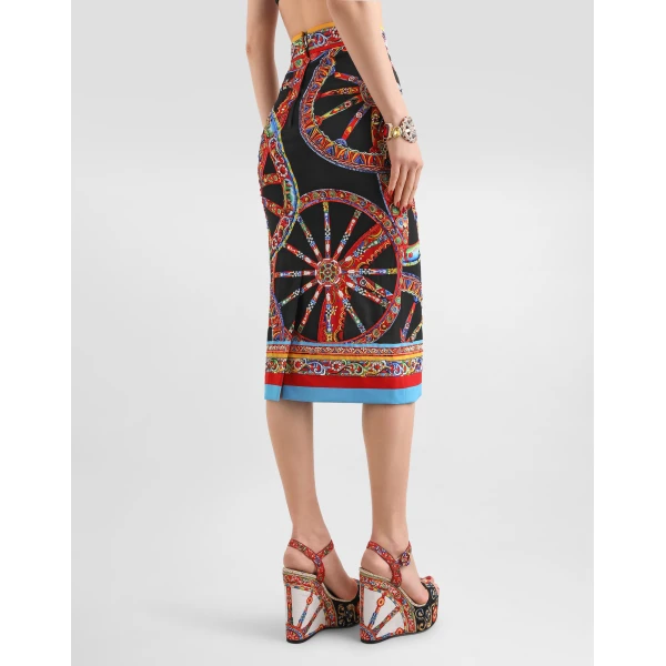 Dolce & Gabbana Carretto-print charmeuse long skirt, view 5