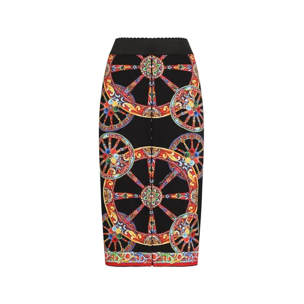 Carretto-print charmeuse long skirt