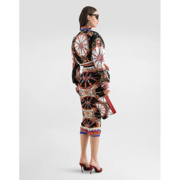 Dolce & Gabbana Carretto-print charmeuse midi skirt, view 3
