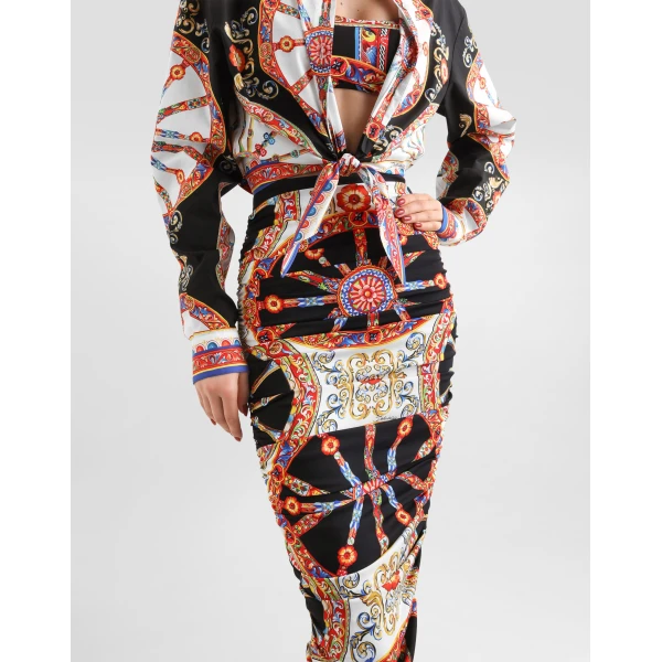 Dolce & Gabbana Carretto-print charmeuse midi skirt, view 4