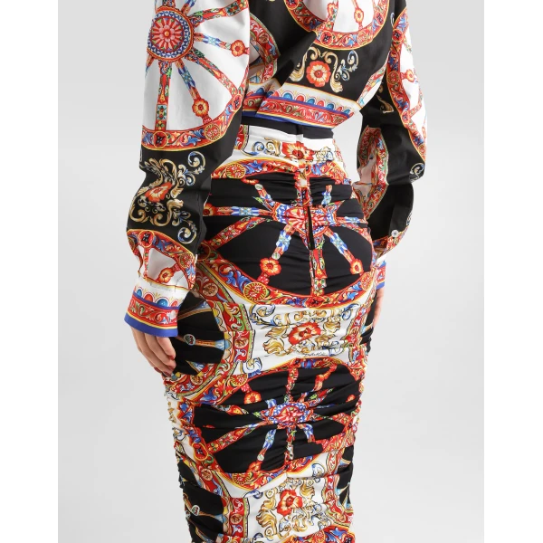 Dolce & Gabbana Carretto-print charmeuse midi skirt, view 5