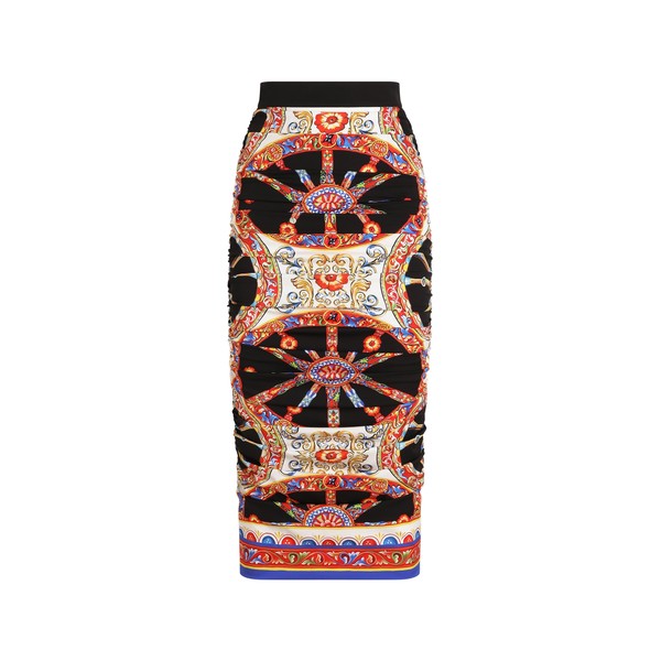 Dolce & Gabbana Carretto-print charmeuse midi skirt