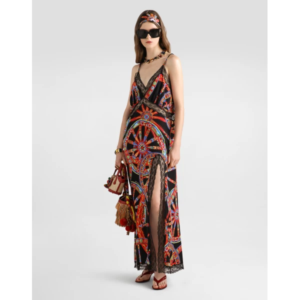 Dolce & Gabbana Carretto-print charmeuse slip dress, view 2