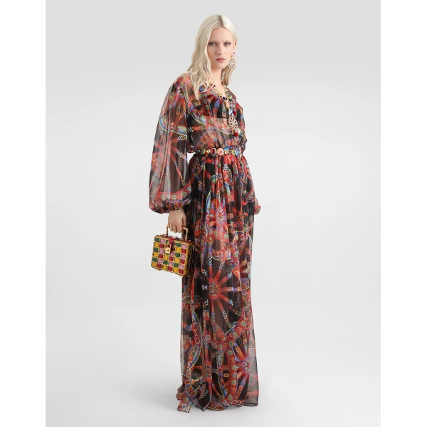 Dolce & Gabbana Carretto-print chiffon long dress, view 2