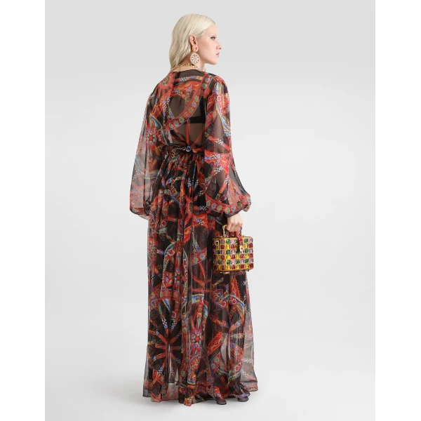 Dolce & Gabbana Carretto-print chiffon long dress, view 3