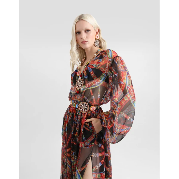 Dolce & Gabbana Carretto-print chiffon long dress, view 4
