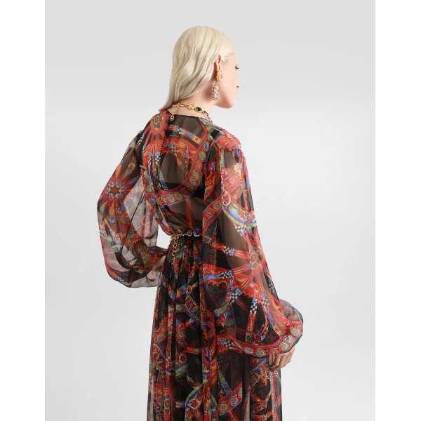 Dolce & Gabbana Carretto-print chiffon long dress, view 5