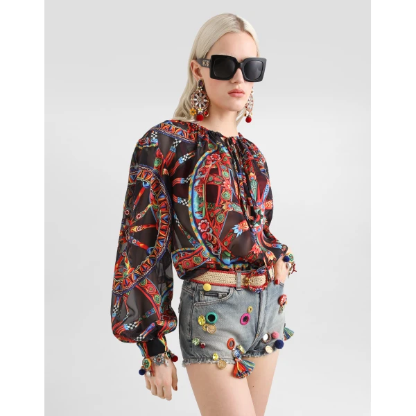Dolce & Gabbana Carretto-print devoré twill top, view 4