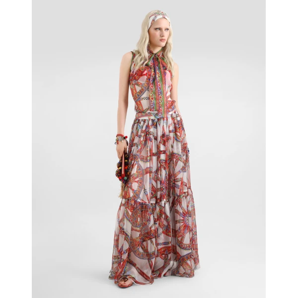 Dolce & Gabbana Carretto-print long chiffon skirt, view 2