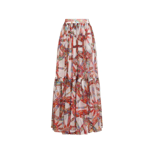 Carretto-print long chiffon skirt