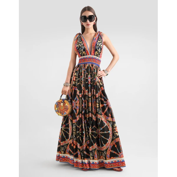 Dolce & Gabbana Carretto-print long poplin dress, view 2