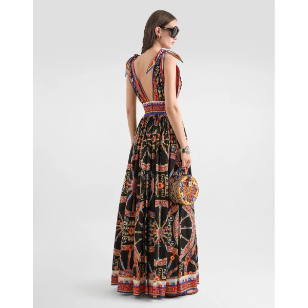 Dolce & Gabbana Carretto-print long poplin dress, view 3