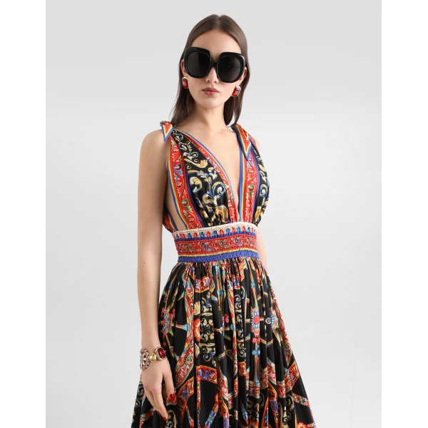 Dolce & Gabbana Carretto-print long poplin dress, view 4