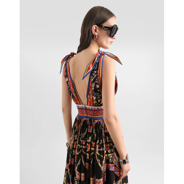 Dolce & Gabbana Carretto-print long poplin dress, view 5