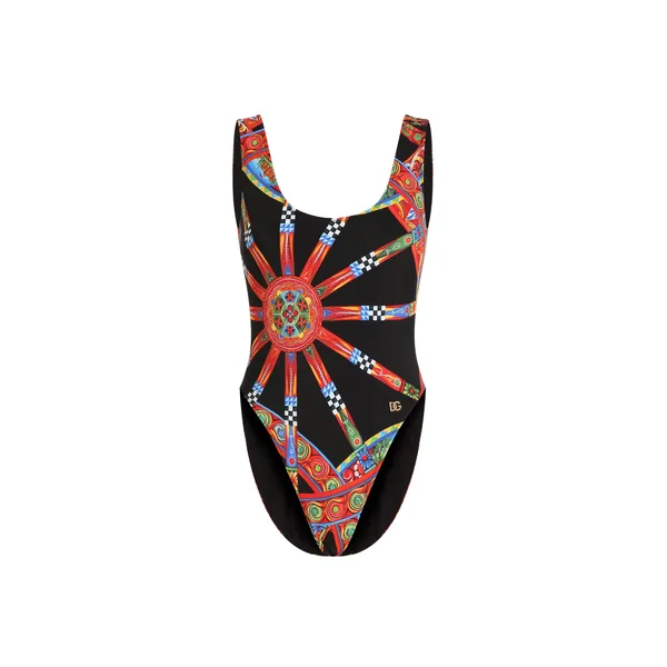 Carretto-print one-piece olympic swimsuit