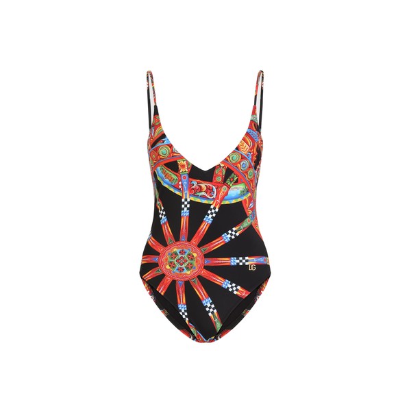 Dolce & Gabbana Carretto-print one-piece swimsuit with logo