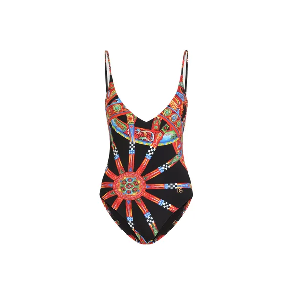 Dolce & Gabbana Carretto-print one-piece swimsuit with logo