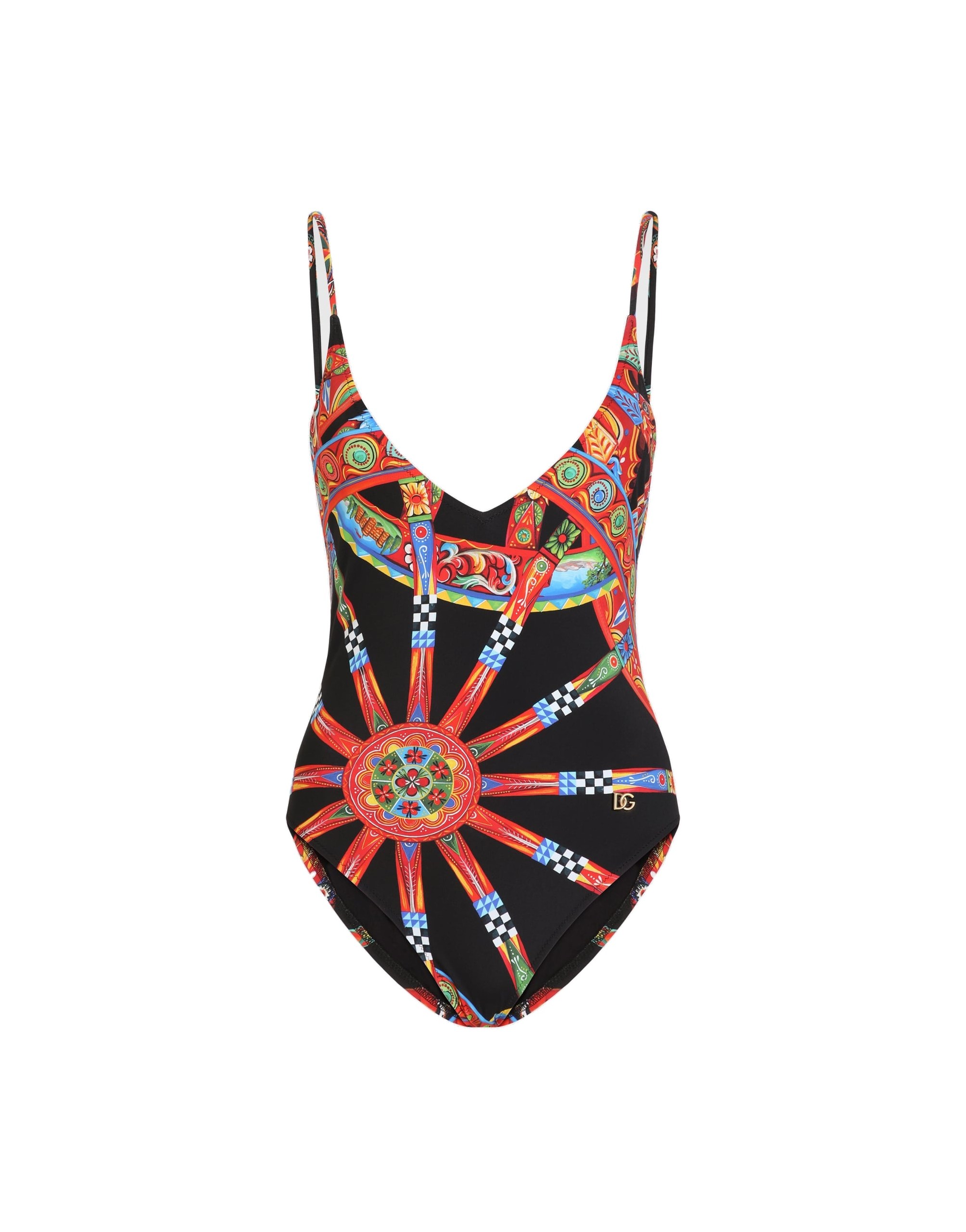 Dolce & Gabbana Carretto-print one-piece swimsuit with logo