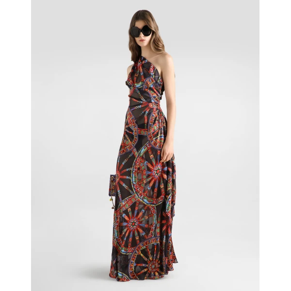 Dolce & Gabbana Carretto-print one-shoulder twill dress, view 2