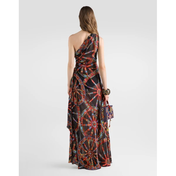 Dolce & Gabbana Carretto-print one-shoulder twill dress, view 3