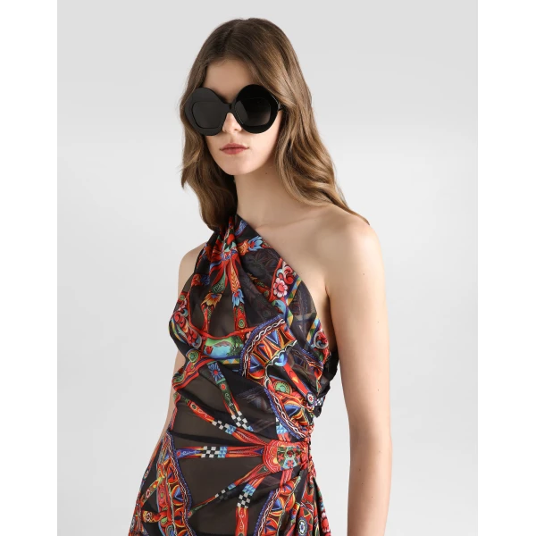 Dolce & Gabbana Carretto-print one-shoulder twill dress, view 4