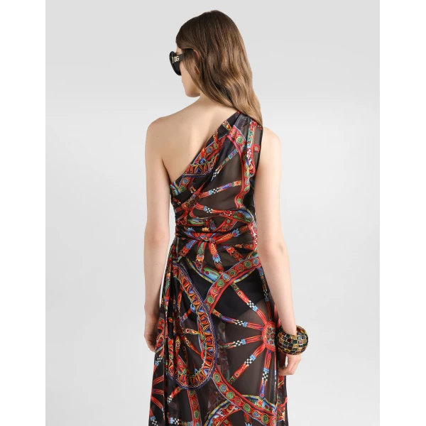 Dolce & Gabbana Carretto-print one-shoulder twill dress, view 5
