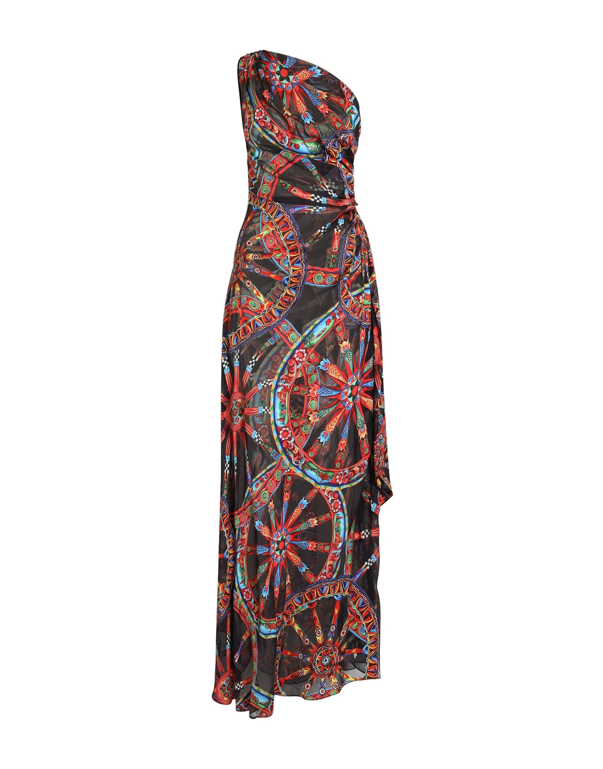 Dolce & Gabbana Carretto-print one-shoulder twill dress