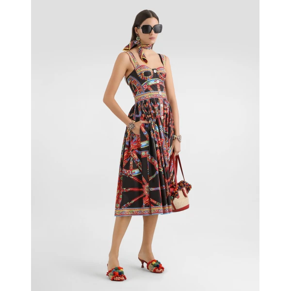 Dolce & Gabbana Carretto-print poplin long dress, view 2