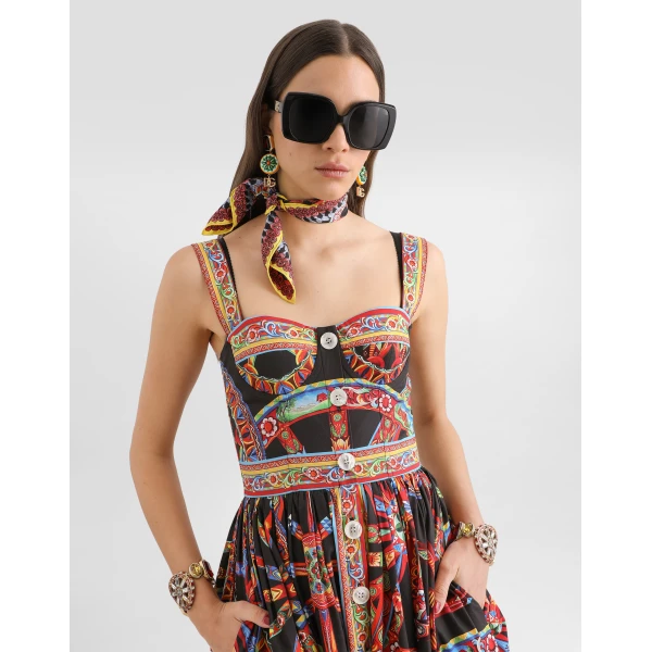 Dolce & Gabbana Carretto-print poplin long dress, view 4