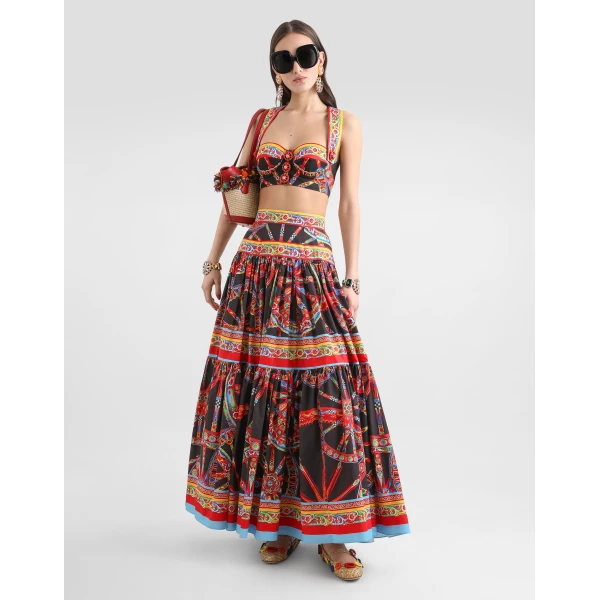 Dolce & Gabbana Carretto-print poplin long skirt, view 2